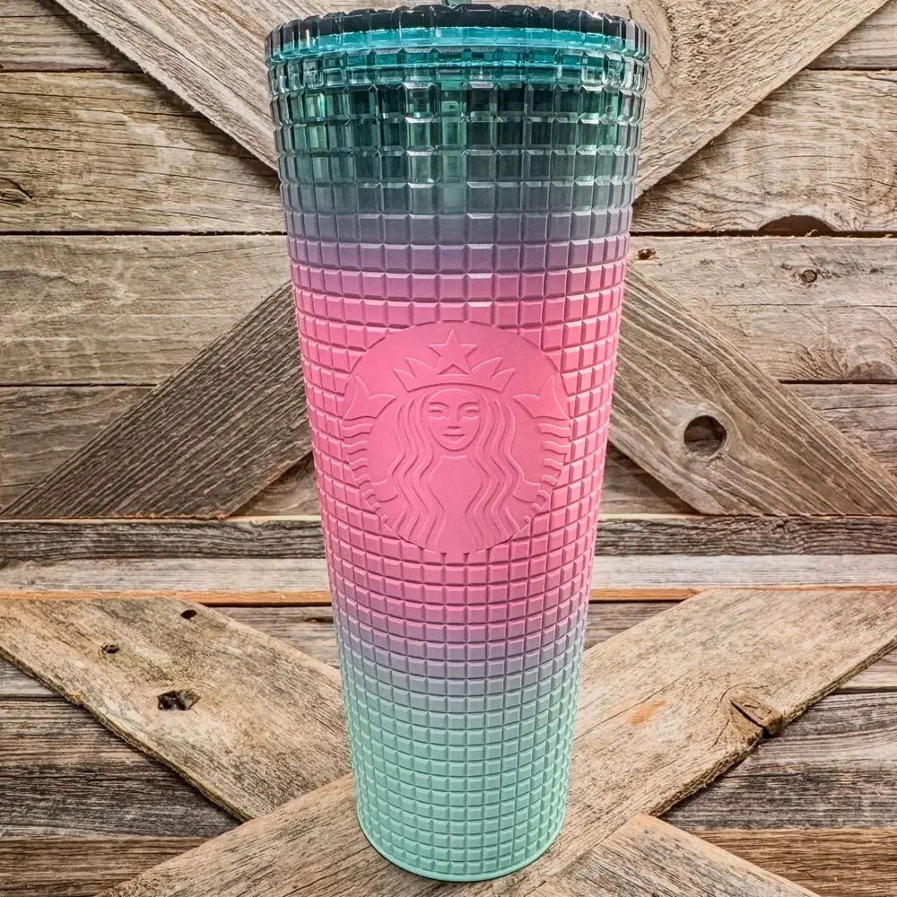 NWT-Starbucks-2024-Valentines Day Tri-Color Gradient Grid-24floz Cold Tumbler